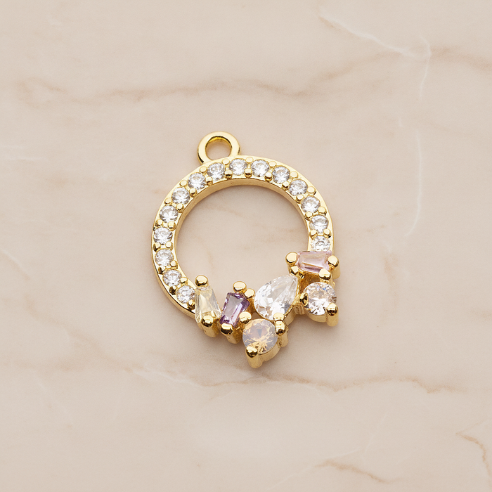 Round Cubic Ring Pendant, 1 Pc on warm marble background (PD.1843)