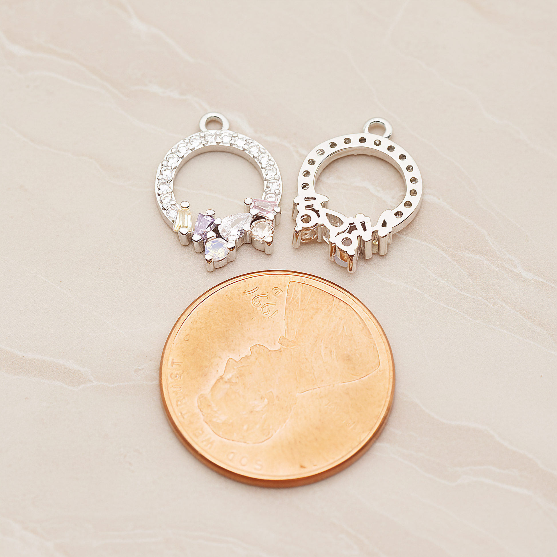 Round Cubic Ring Pendant, 1 Pc on warm marble background (PD.1843)