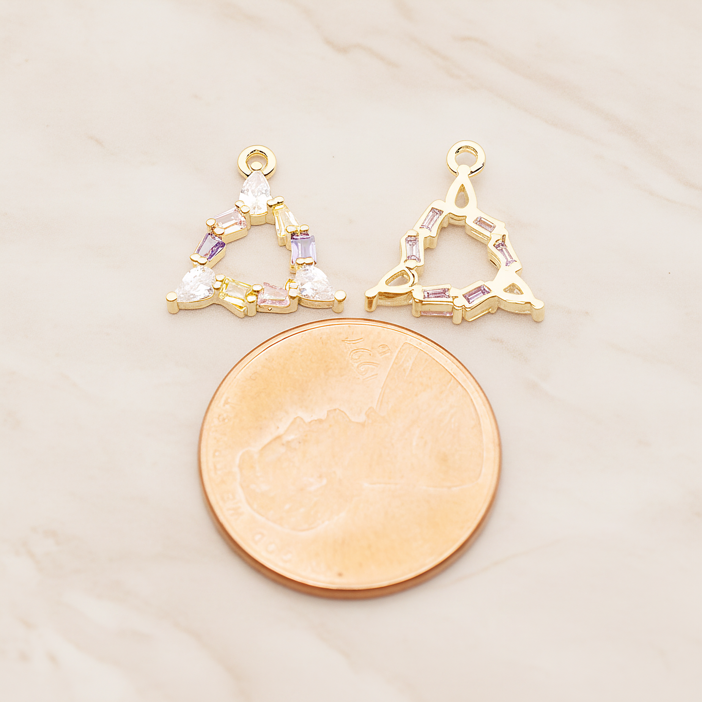 Small Triangle Cubic Pendant, 1 Pc on warm marble background (PD.1844)