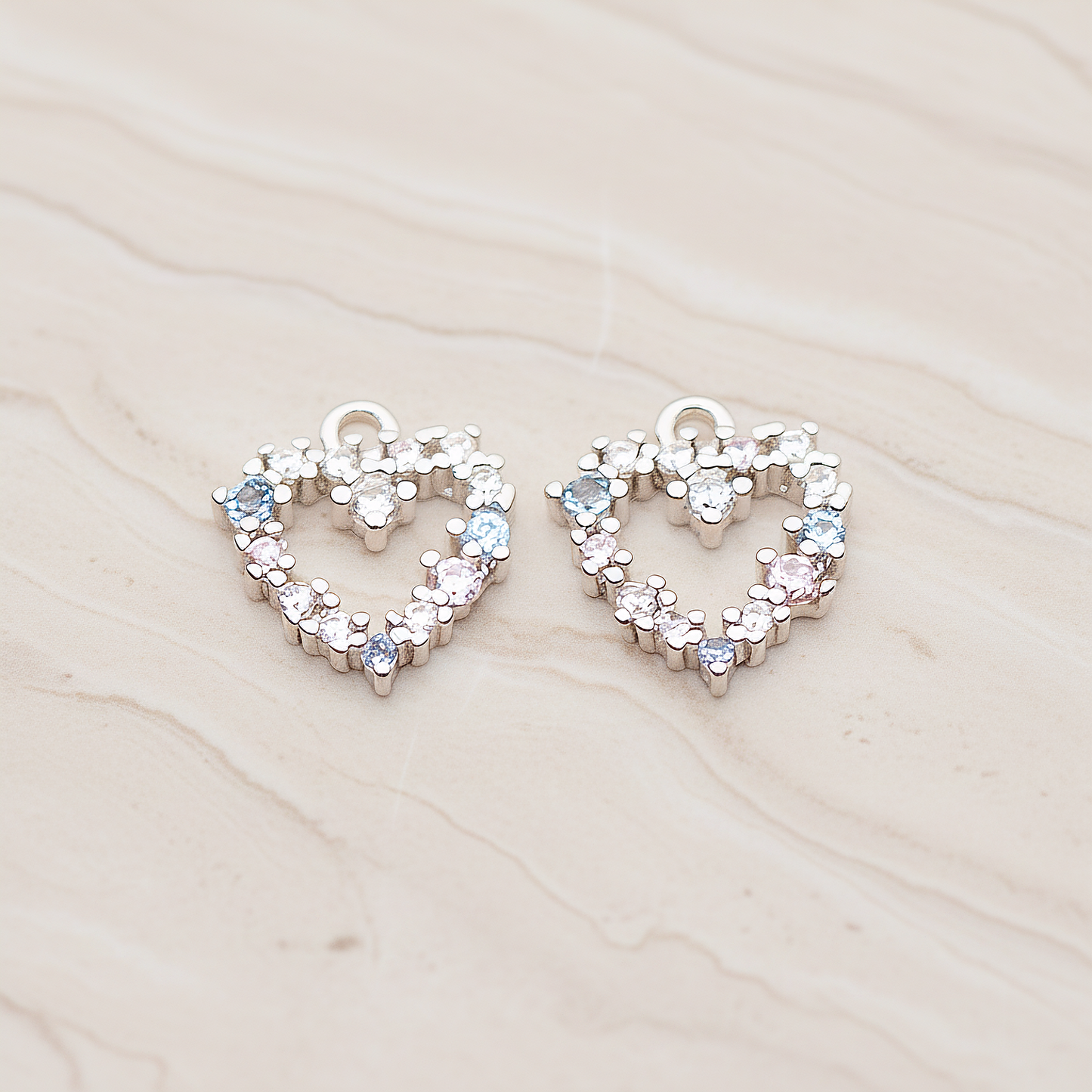 Small Heart Cubic Pendant, 2 Pc on warm marble background (PD.1845)
