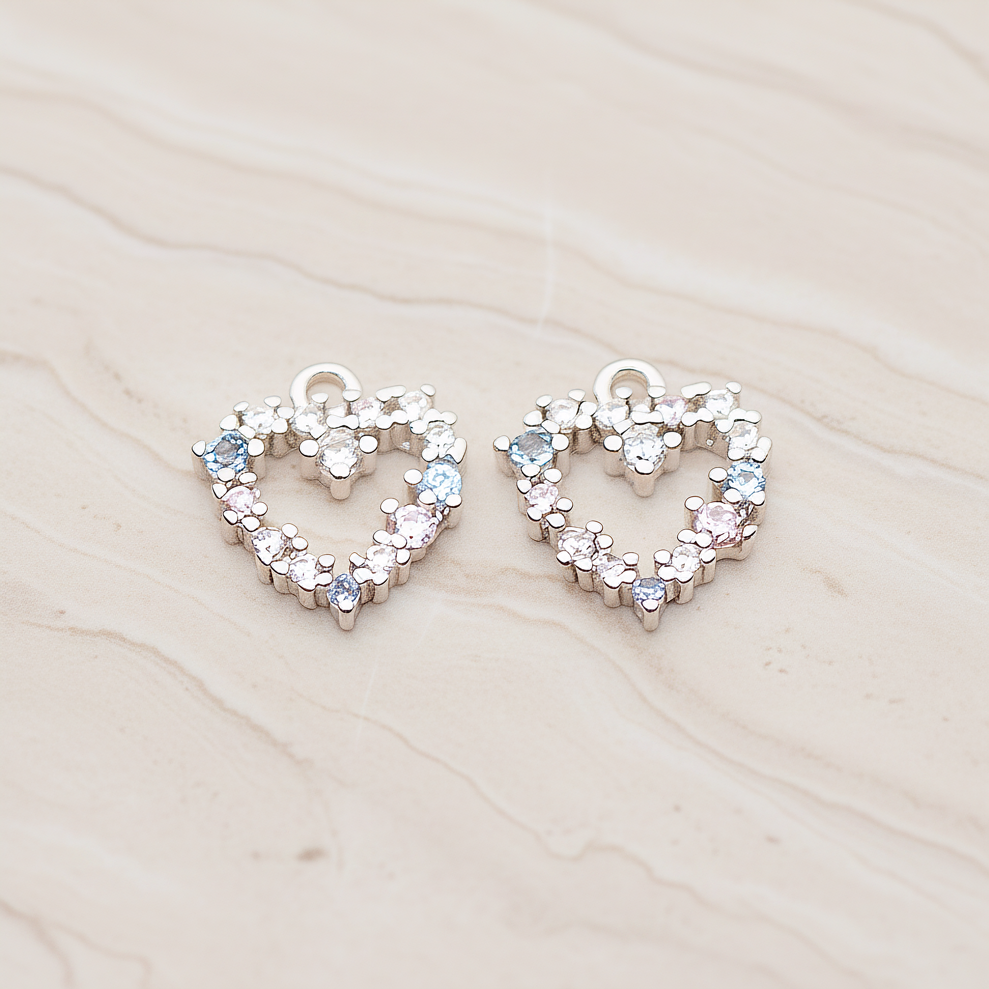Small Heart Cubic Pendant, 2 Pc on warm marble background (PD.1845)