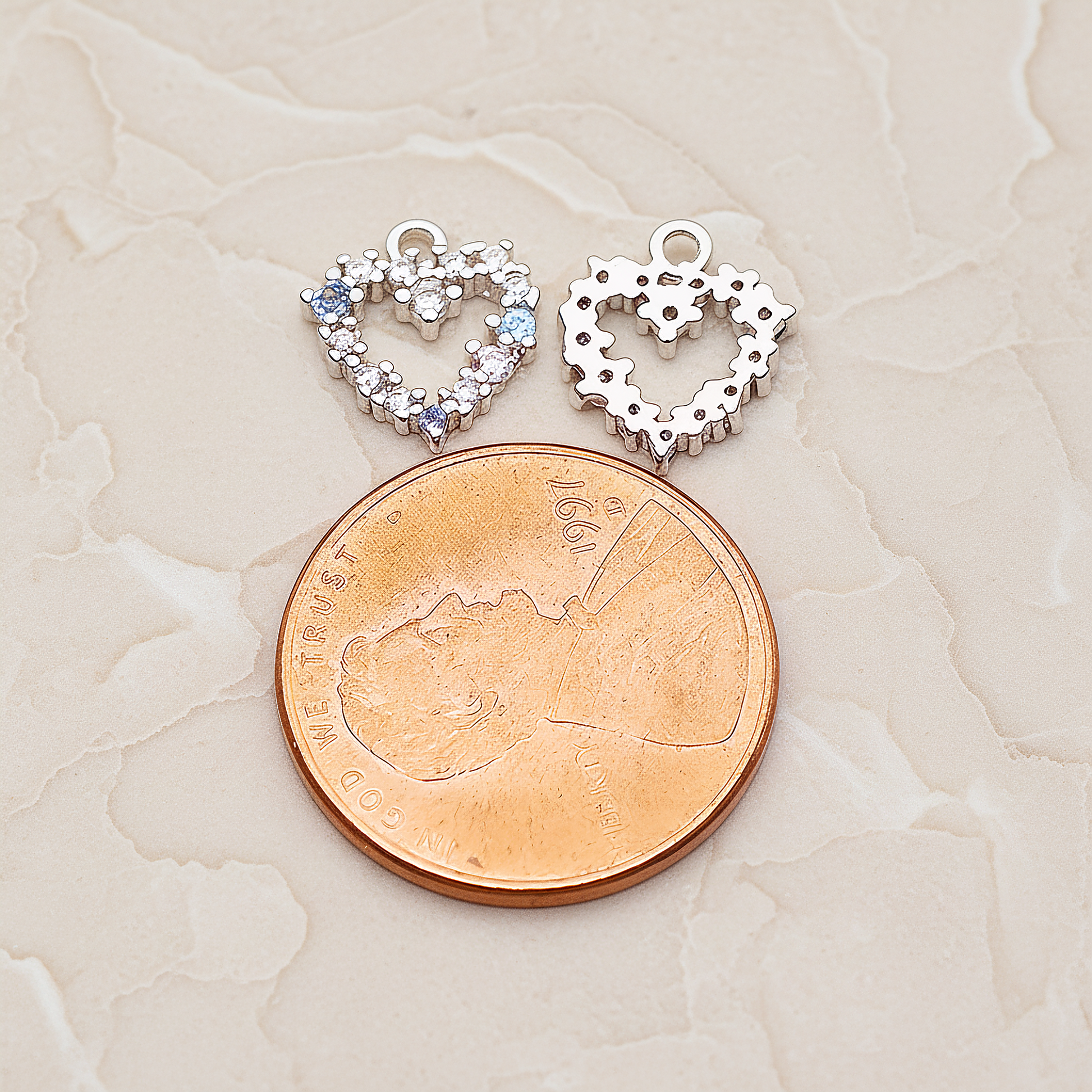 Small Heart Cubic Pendant, 2 Pc on warm marble background (PD.1845)