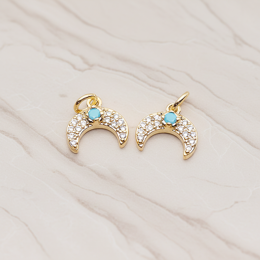Reverse Crescent Moon Turquoise Cubic Pendant, 2 Pc on warm marble background (PD.1846)