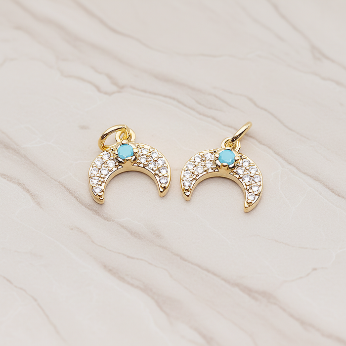 Reverse Crescent Moon Turquoise Cubic Pendant, 2 Pc on warm marble background (PD.1846)