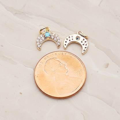Reverse Crescent Moon Turquoise Cubic Pendant, 2 Pc on warm marble background (PD.1846)