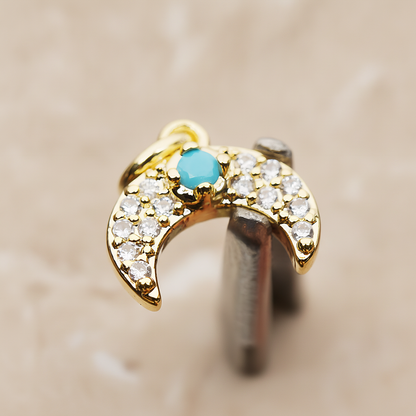 Reverse Crescent Moon Turquoise Cubic Pendant, 2 Pc on warm marble background (PD.1846)