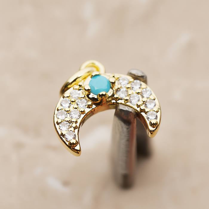 Reverse Crescent Moon Turquoise Cubic Pendant, 2 Pc on warm marble background (PD.1846)