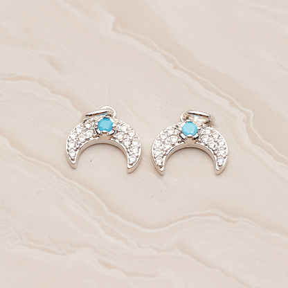 Reverse Crescent Moon Turquoise Cubic Pendant, 2 Pc on warm marble background (PD.1846)