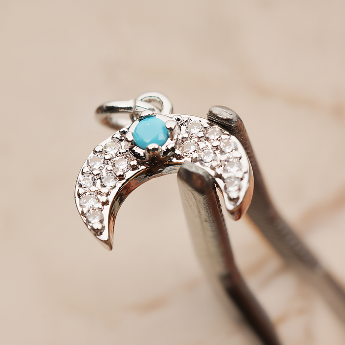 Reverse Crescent Moon Turquoise Cubic Pendant, 2 Pc on warm marble background (PD.1846)