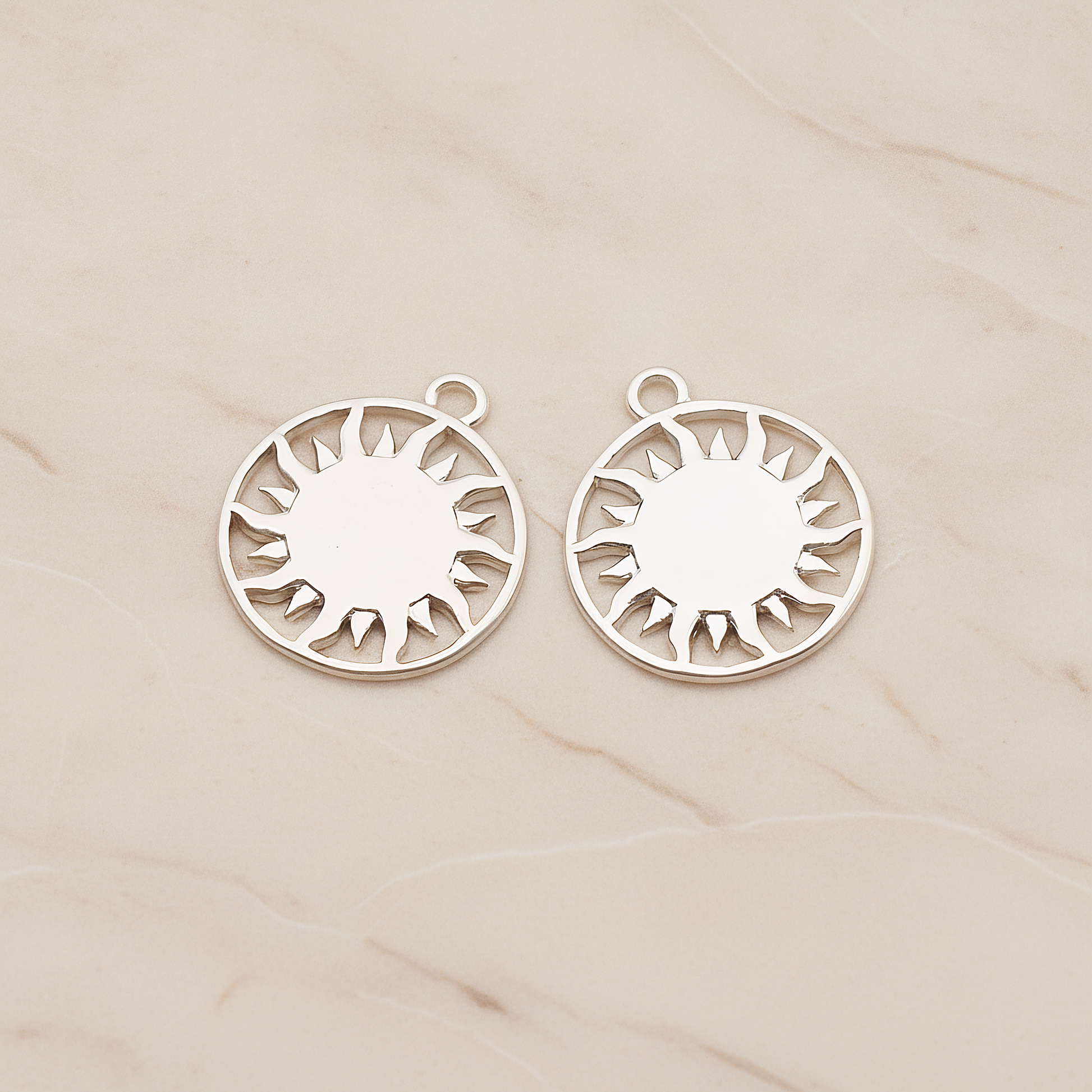 Sun Circle Ring Pendant, 2 Pc on warm marble background (PD.1879)
