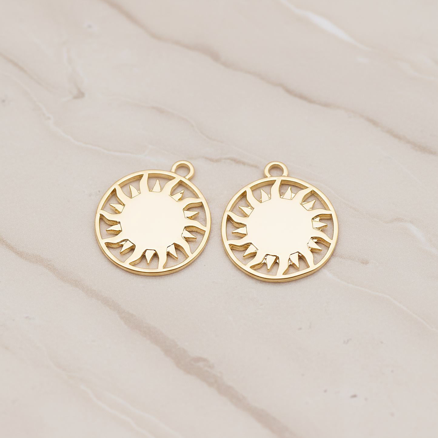 Sun Circle Ring Pendant, 2 Pc on warm marble background (PD.1879)
