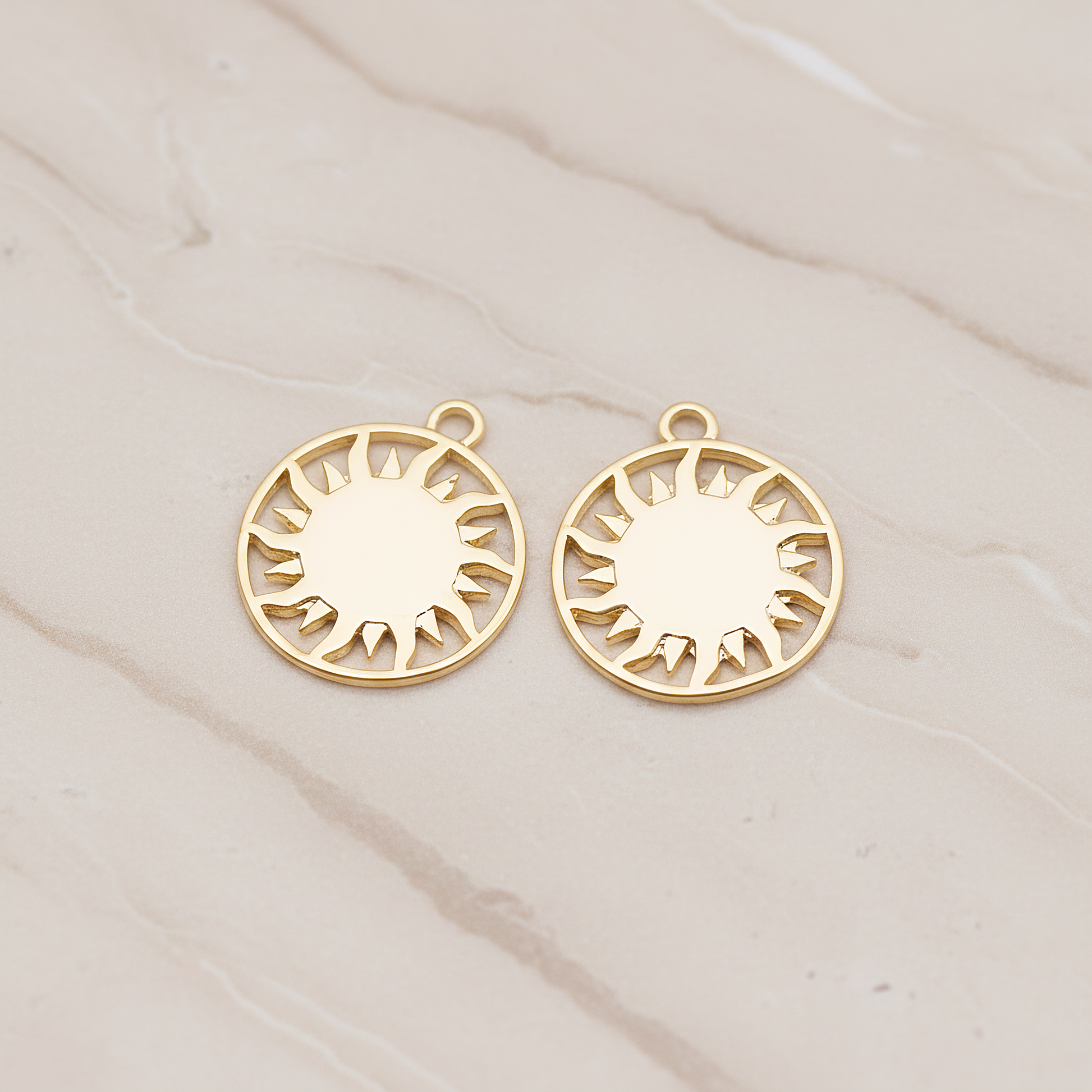 Sun Circle Ring Pendant, 2 Pc on warm marble background (PD.1879)