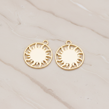 Sun Circle Ring Pendant, 2 Pc on warm marble background (PD.1879)