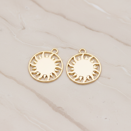 Sun Circle Ring Pendant, 2 Pc on warm marble background (PD.1879)