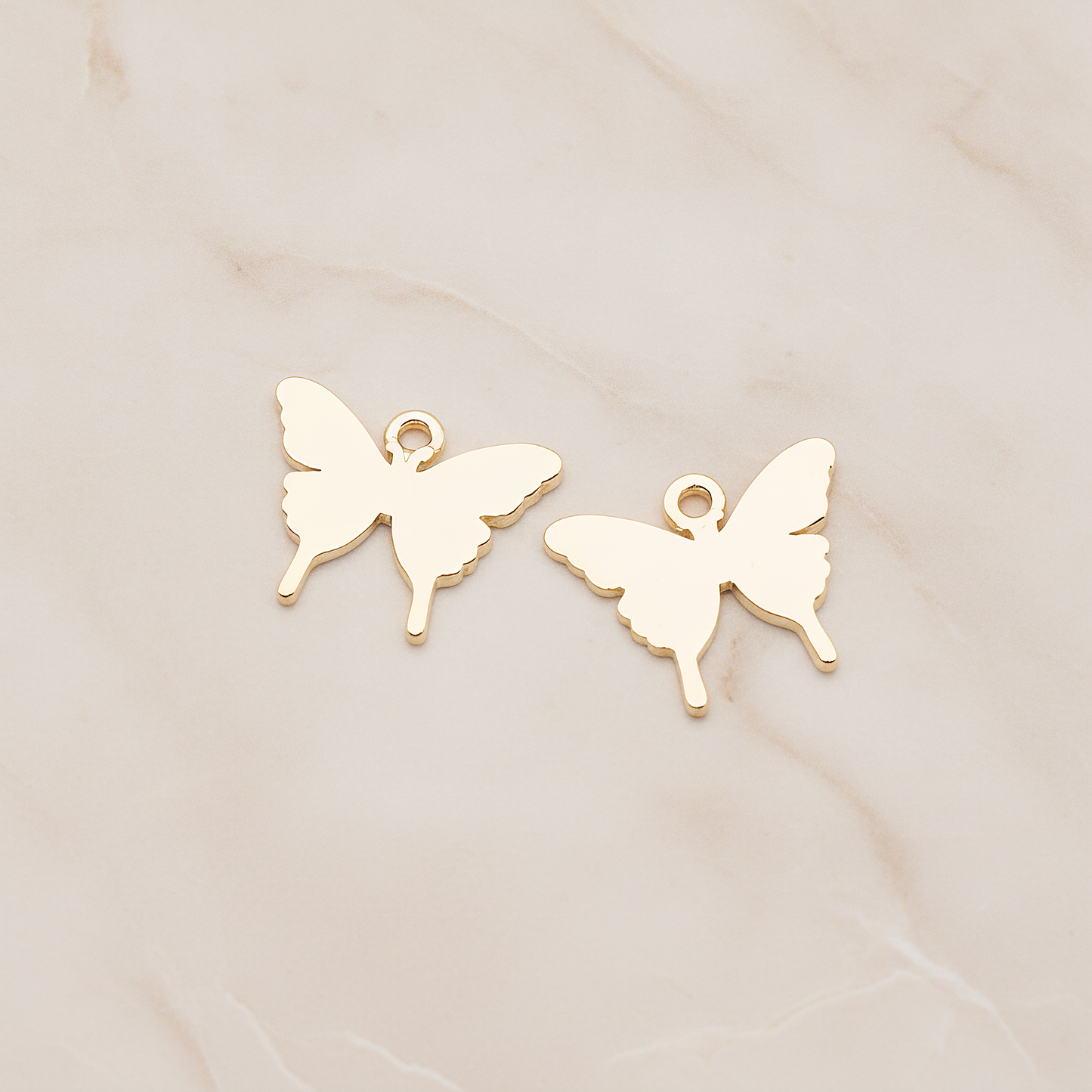 Simple Flat Butterfly Pendant, 2 Pc on warm marble background (PD.1880)