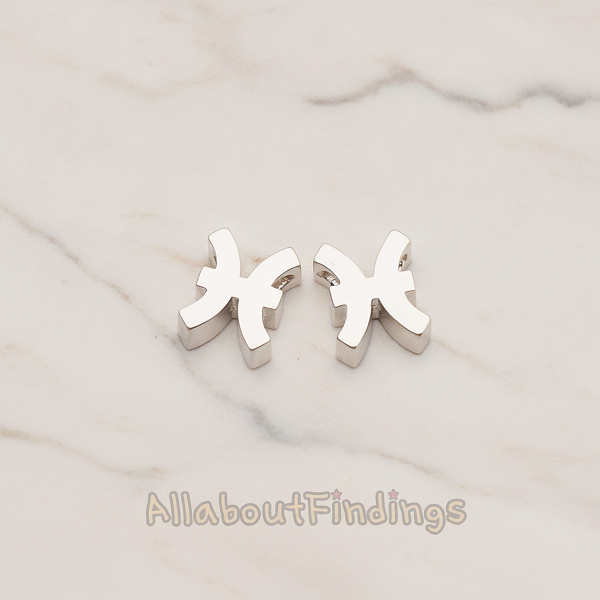 Zodiac Sign Pisces Bead Pendant, 2 Pc on warm marble background (PD.1895)