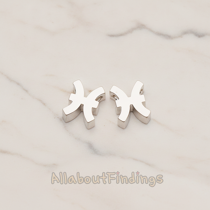 Zodiac Sign Pisces Bead Pendant, 2 Pc on warm marble background (PD.1895)