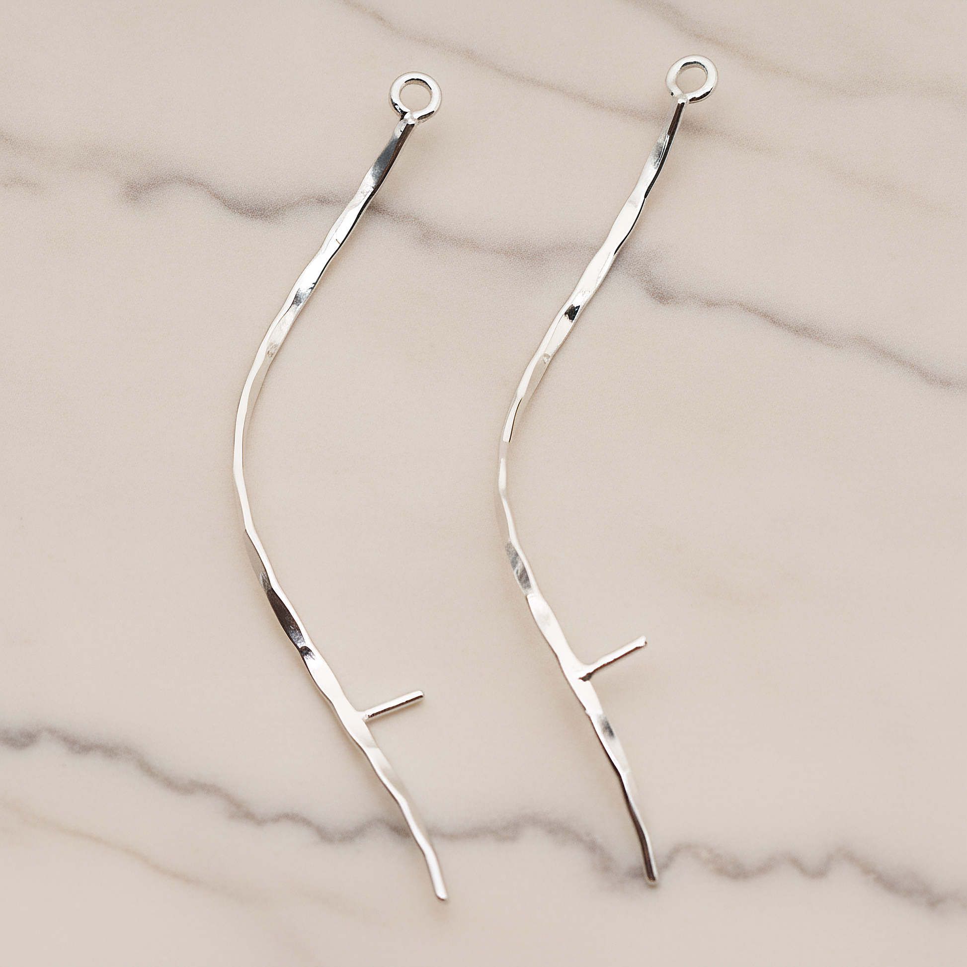 Wave Bar With Beads Post Pendant, 2 Pc on warm marble background (PD.1902)