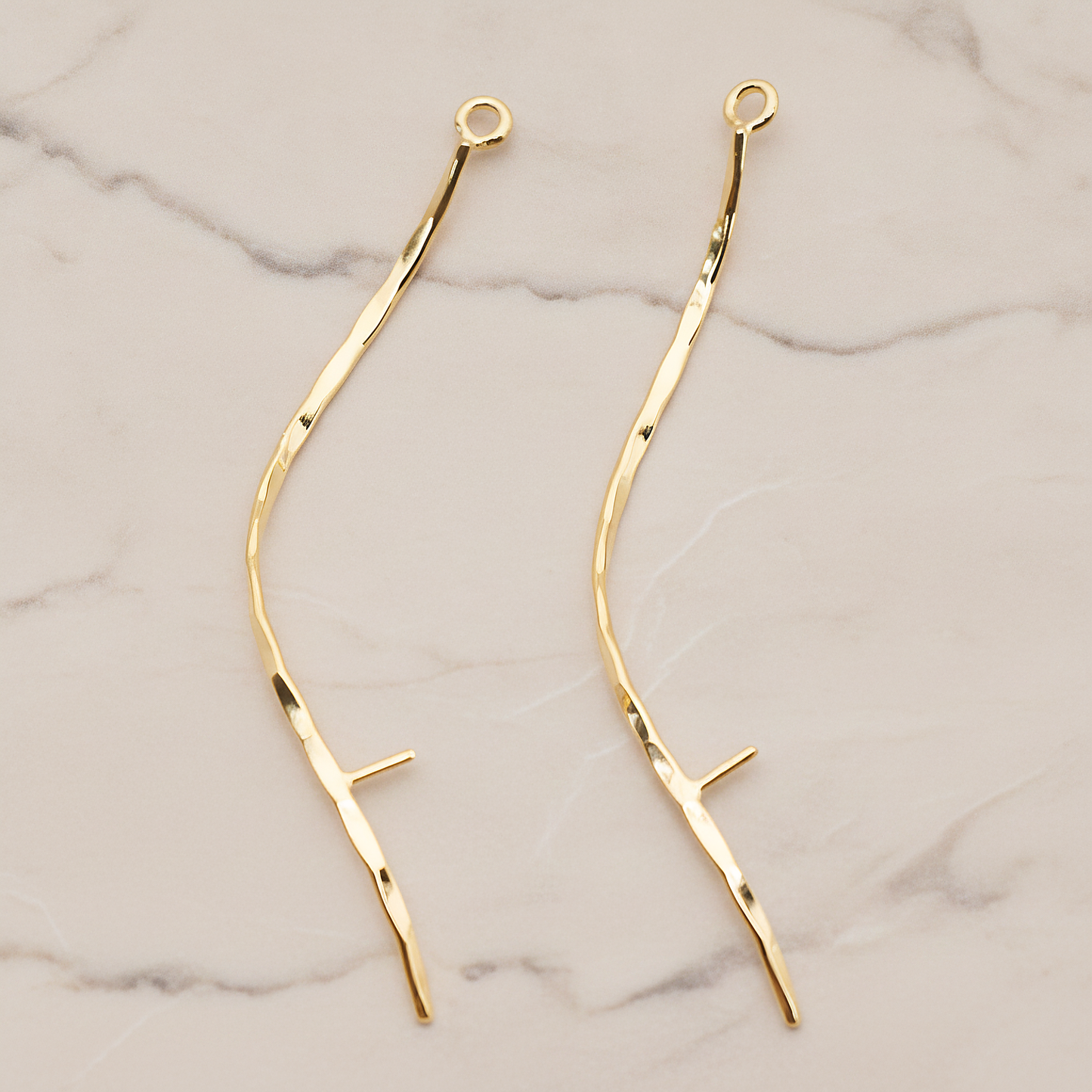 Wave Bar With Beads Post Pendant, 2 Pc on warm marble background (PD.1902)