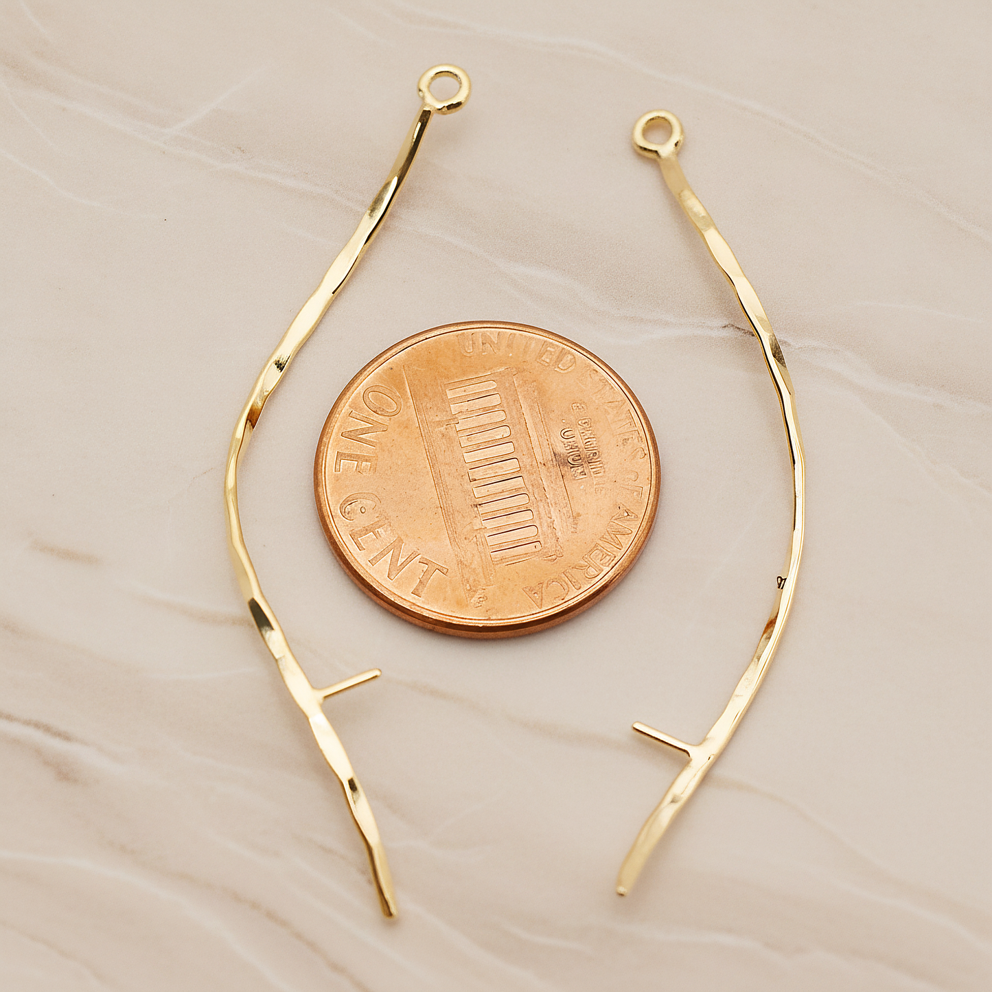 Wave Bar With Beads Post Pendant, 2 Pc on warm marble background (PD.1902)