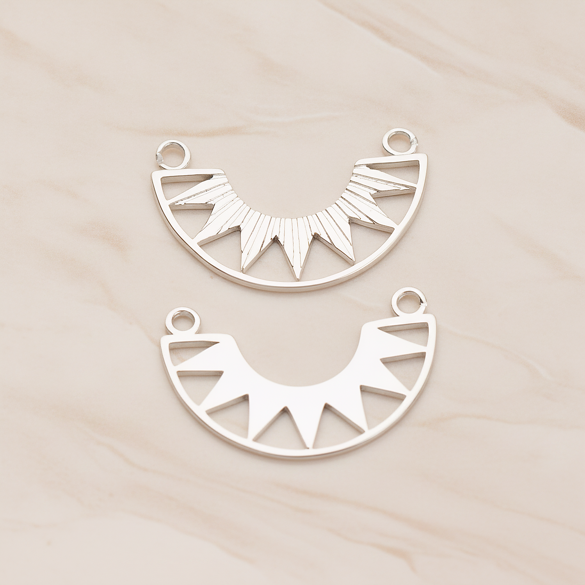 Ethnic Crescent Moon Pendant, 2 Pc on warm marble background (PD.1906)
