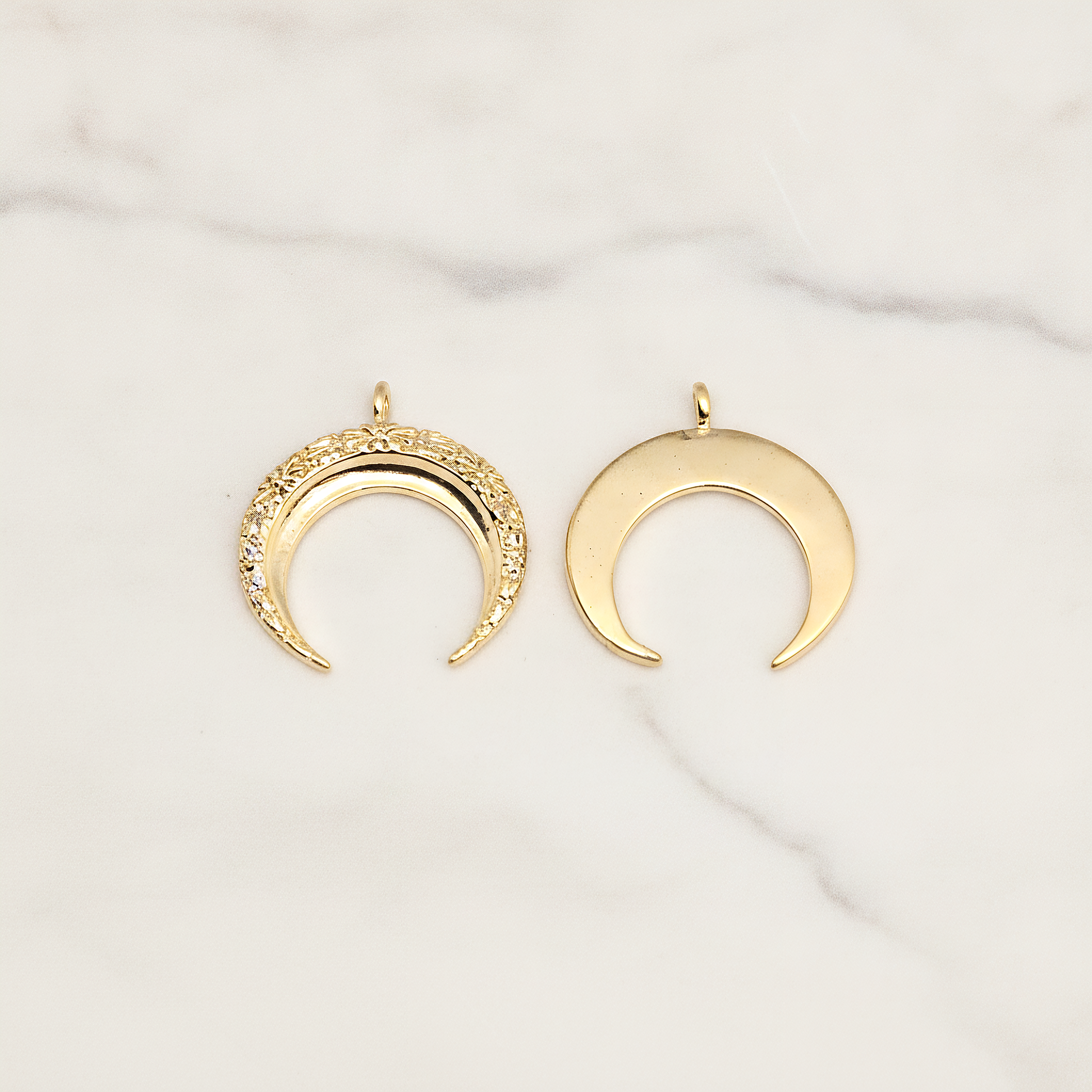 Crescent Moon Pendant, 2 Pc on warm marble background (PD.1907)