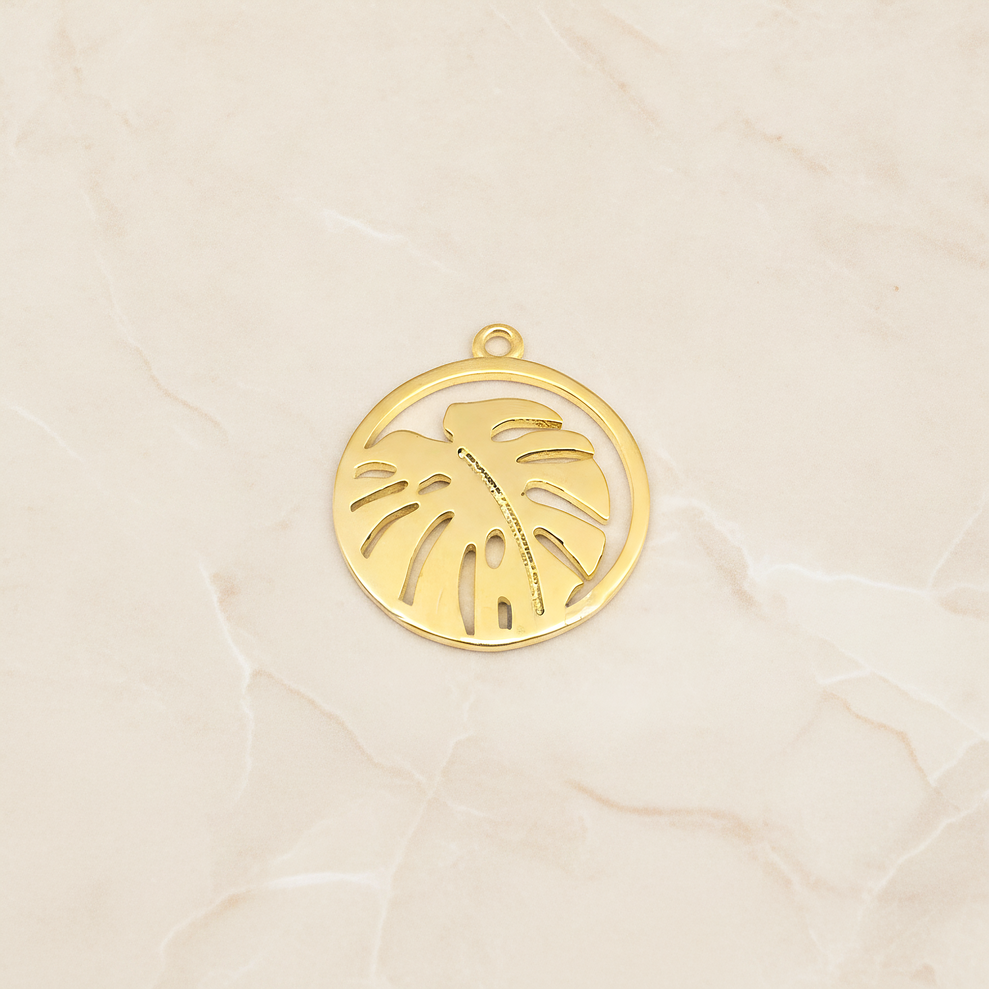 Round Monstera Pendant, 2 Pc on warm marble background (PD.1911)