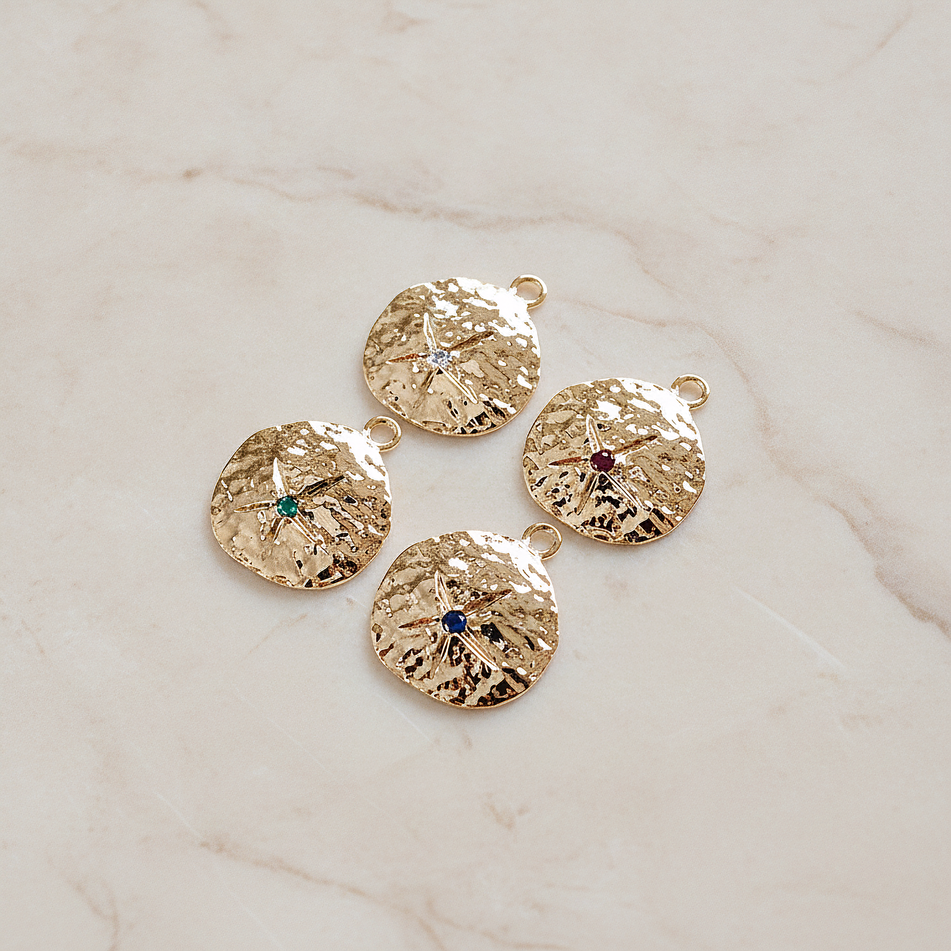 Round Cubic Starfish Pendant, 1Pc on warm marble background (PD.1931)