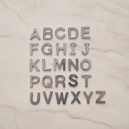 Surgical Steel Pendant Initials Pendant, 2 Pc on warm marble background (PD.1941)
