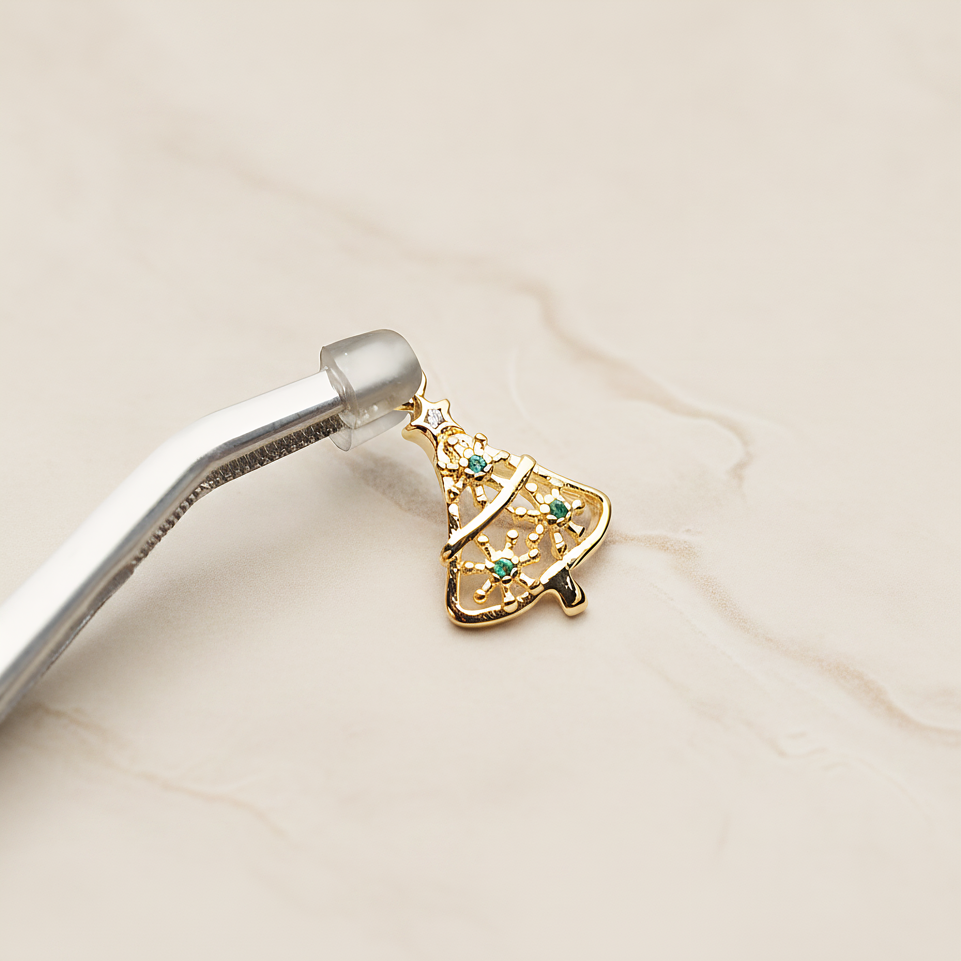 Christmas Tree Ver.2 Pendant, 2 Pc on warm marble background (PD.1948)