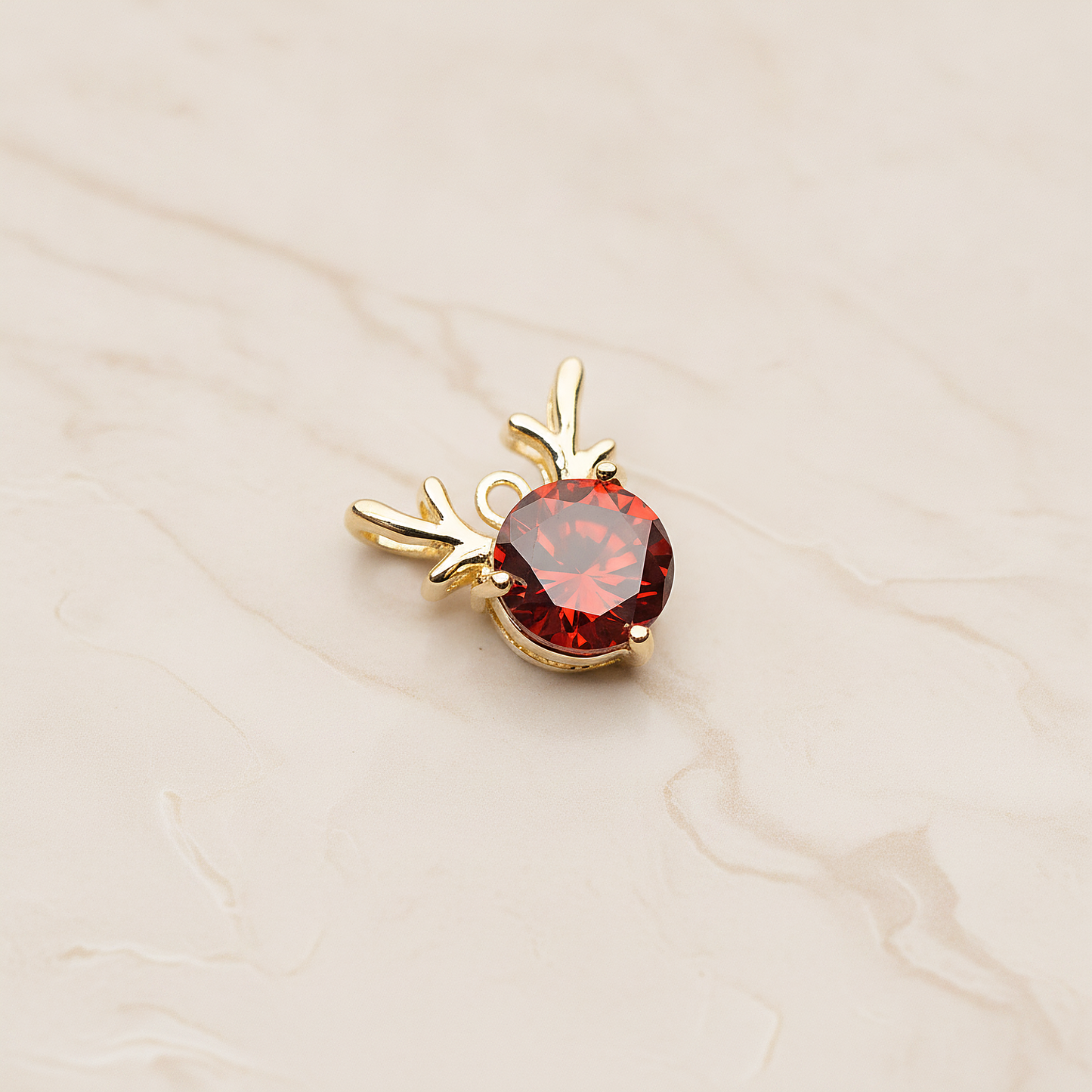 Christmas Red Cubic Rudolph Pendant, 2 Pc on warm marble background (PD.1950)