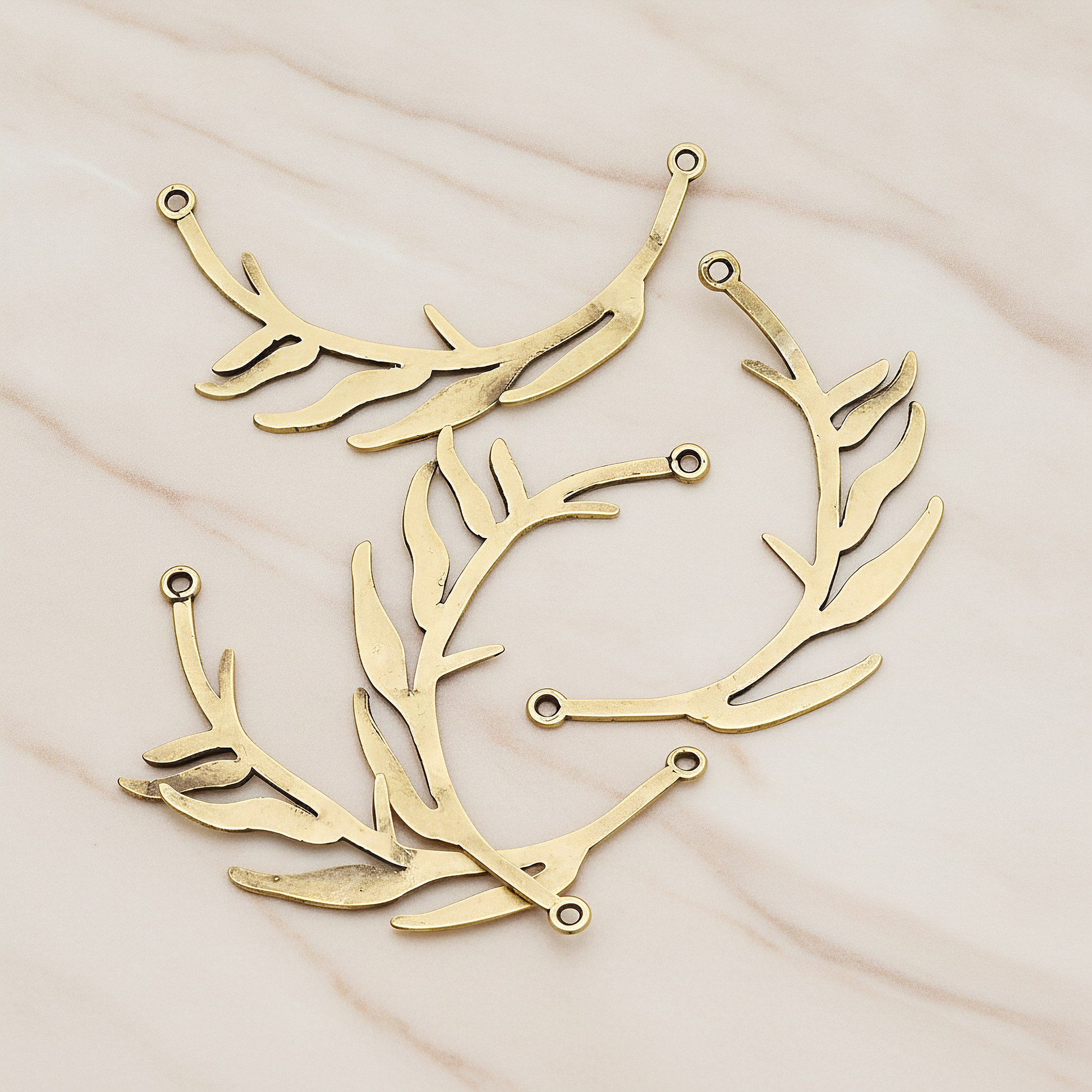 Odd Pinnate Leaves Pendant, 2 Pc on warm marble background (PD.197)