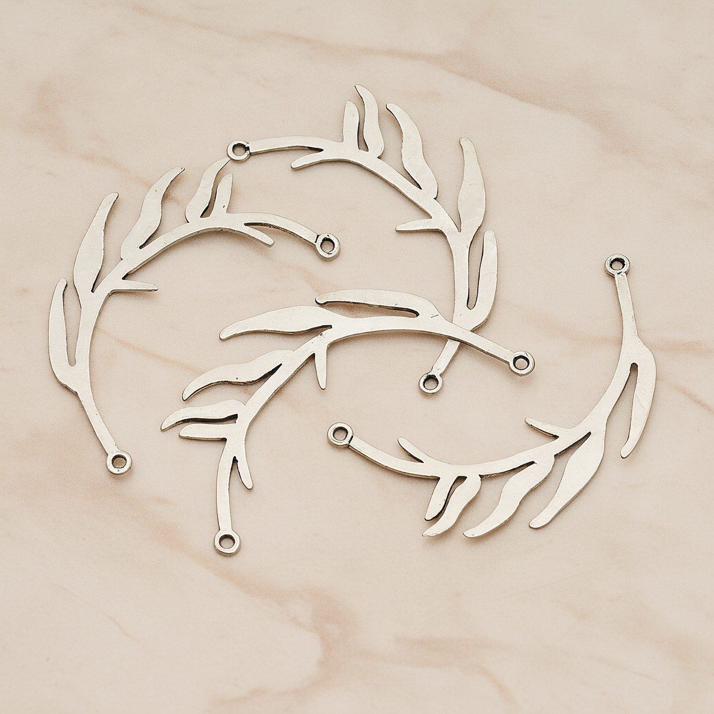 Odd Pinnate Leaves Pendant, 2 Pc on warm marble background (PD.197)