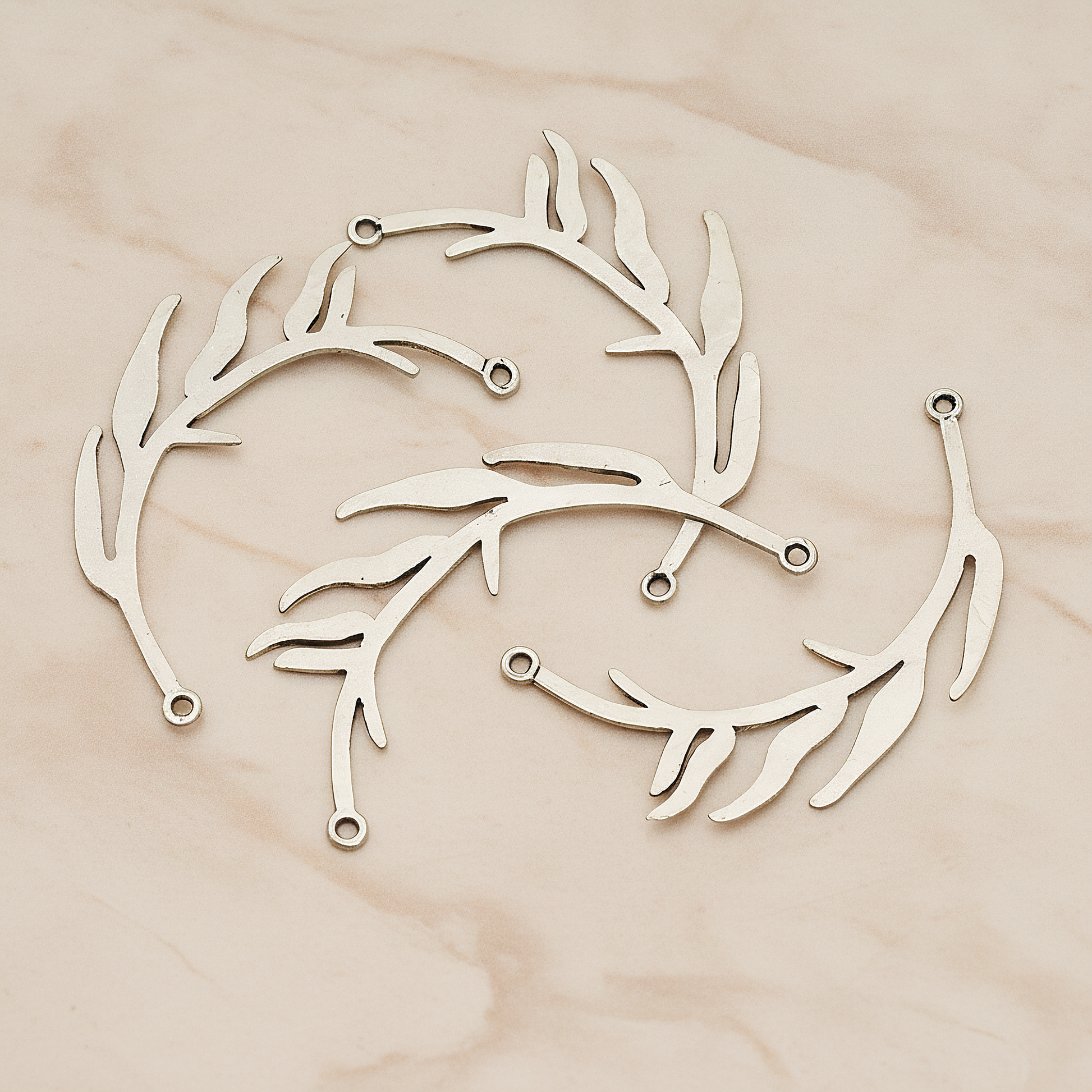 Odd Pinnate Leaves Pendant, 2 Pc on warm marble background (PD.197)
