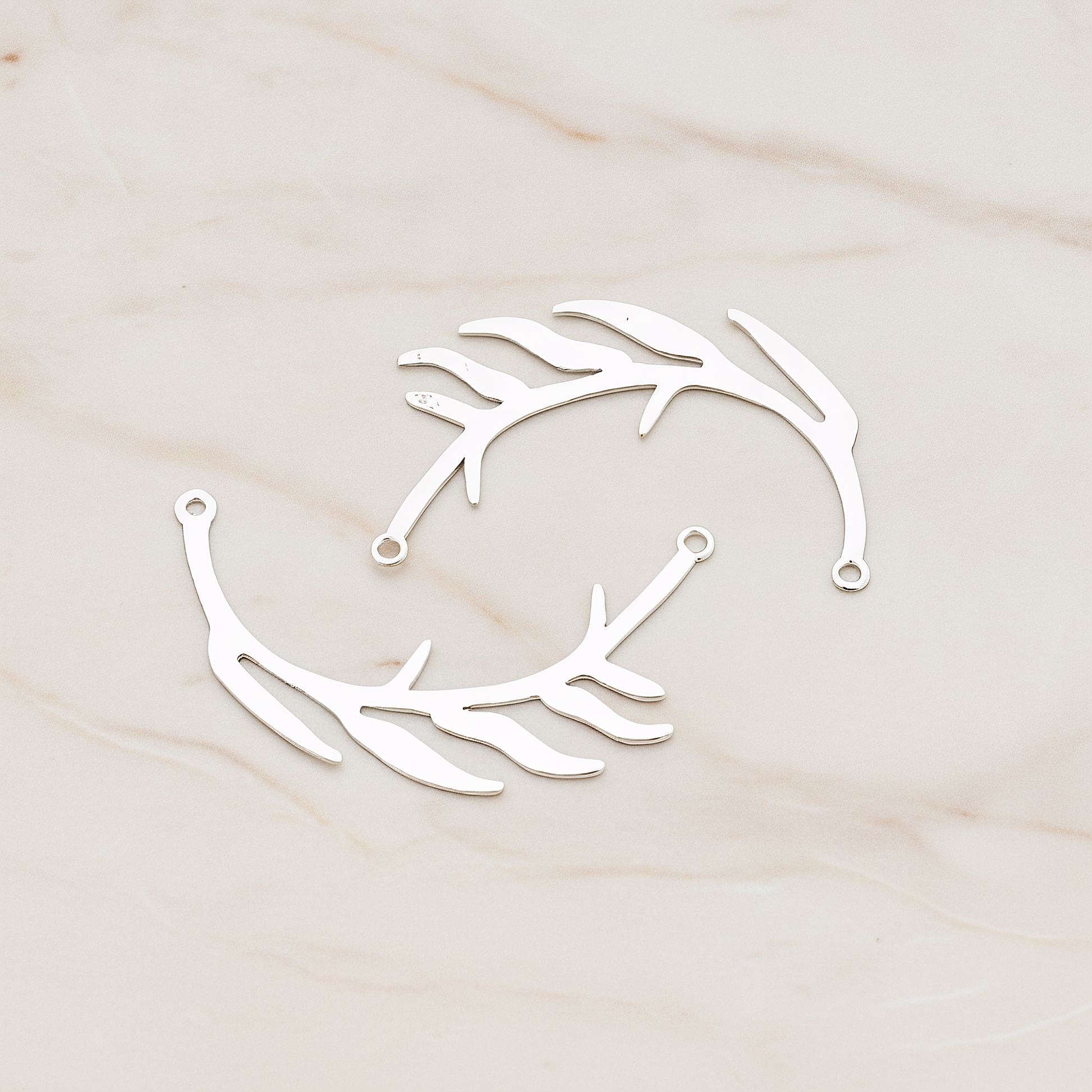 Odd Pinnate Leaves Pendant, 2 Pc on warm marble background (PD.197)