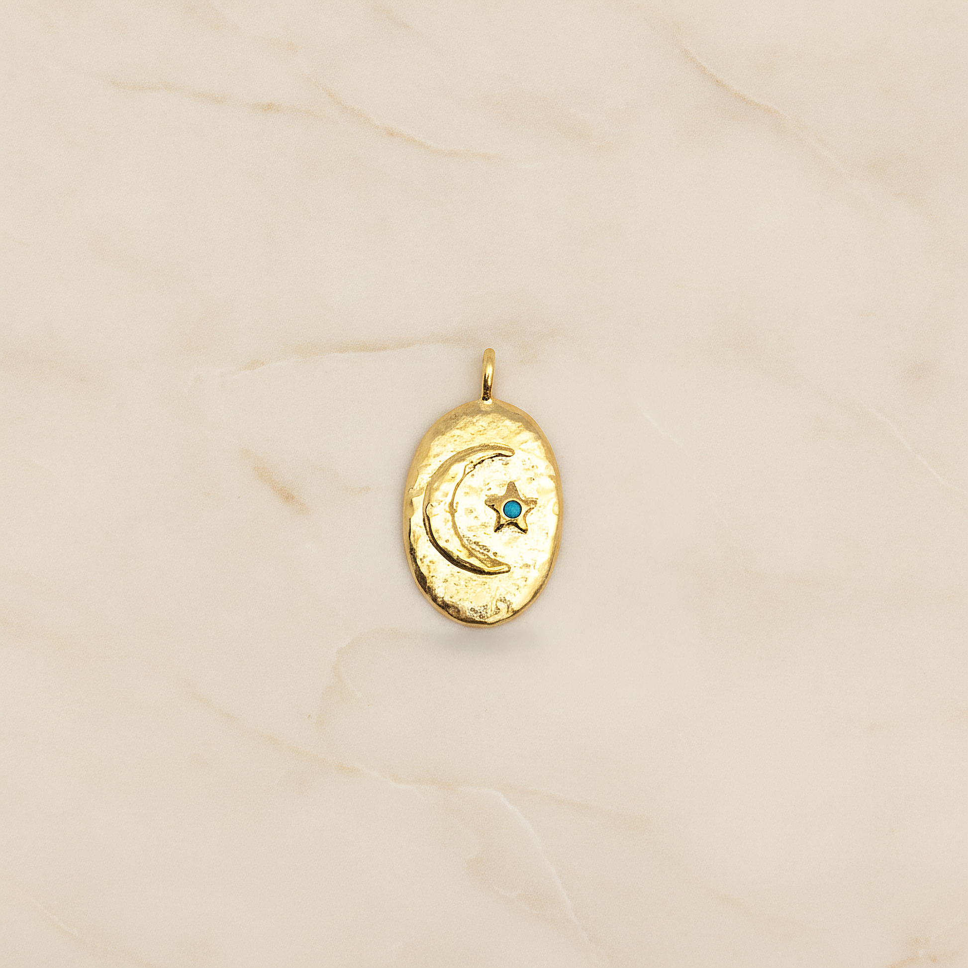 Turquois Point Monn Oval Pendant, 2 Pc on warm marble background (PD.1985)