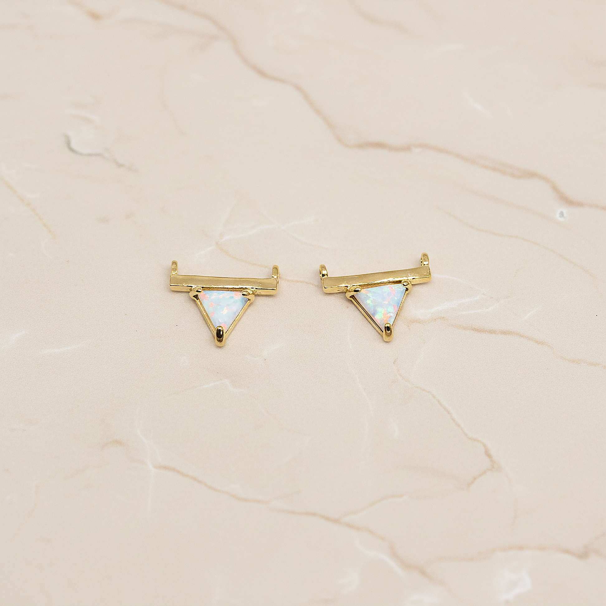 Opal Reverse Triangle Connector Pendant, 1 Pc on warm marble background (PD.1986)