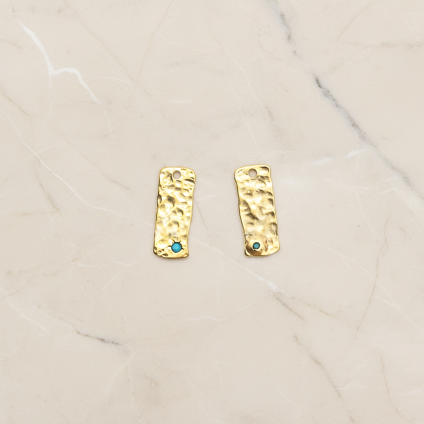 Turquois Point Hammerd Rectangular Pendant, 2 Pc on warm marble background (PD.1990)
