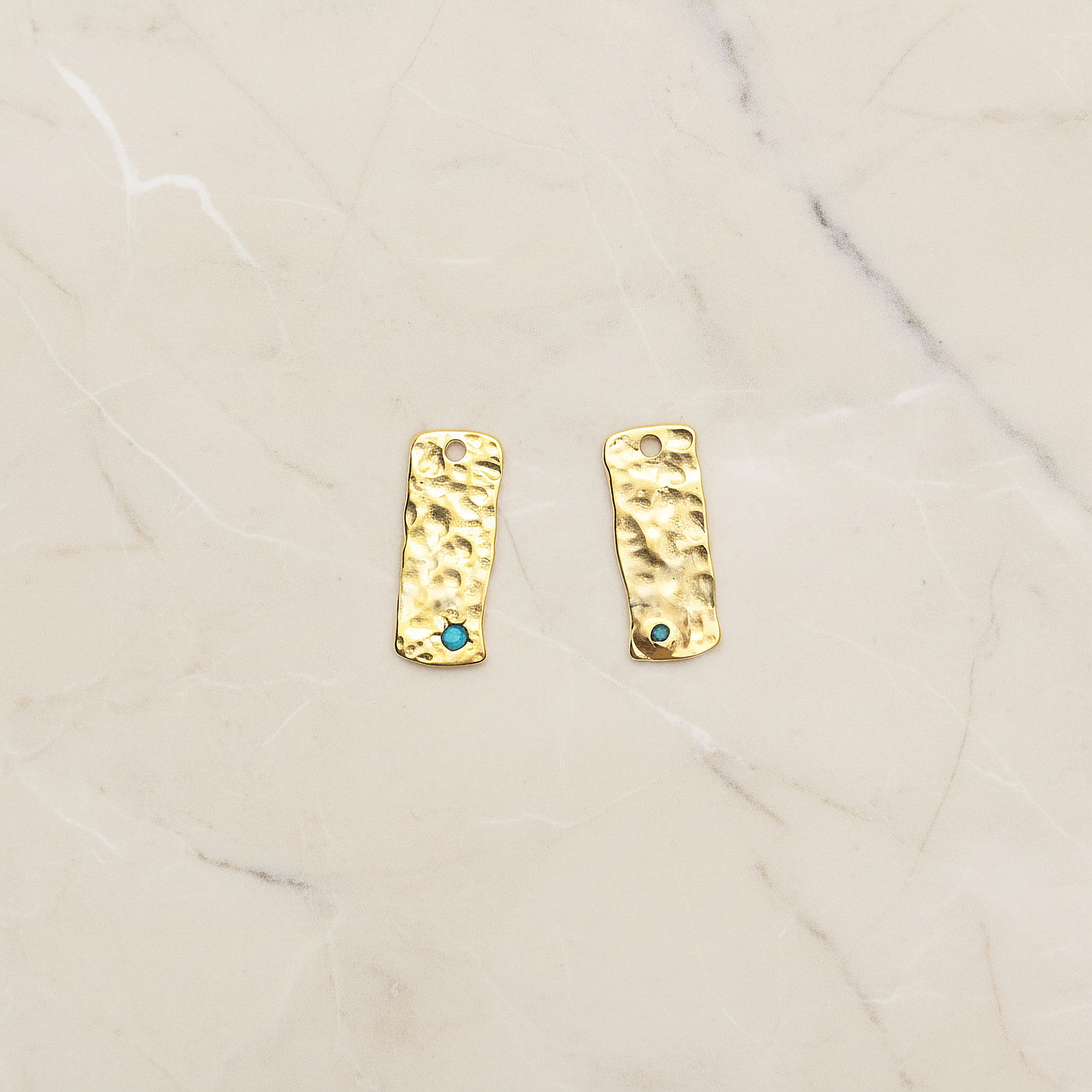 Turquois Point Hammerd Rectangular Pendant, 2 Pc on warm marble background (PD.1990)