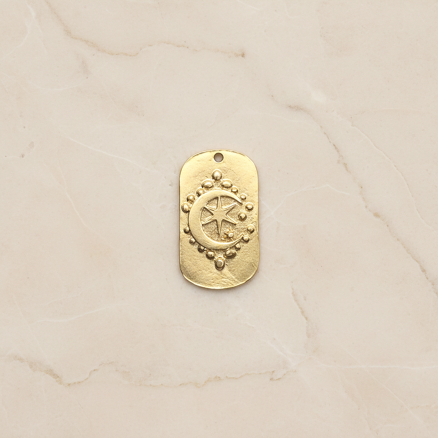 Rectangular Moon & Star Pendant, 2 Pc on warm marble background (PD.1991)