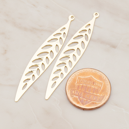 Pointed Linear Narrow Leaf Pendant, 4 Pc on warm marble background (PD.202)