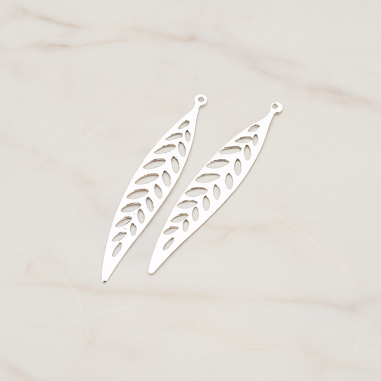 Pointed Linear Narrow Leaf Pendant, 4 Pc on warm marble background (PD.202)