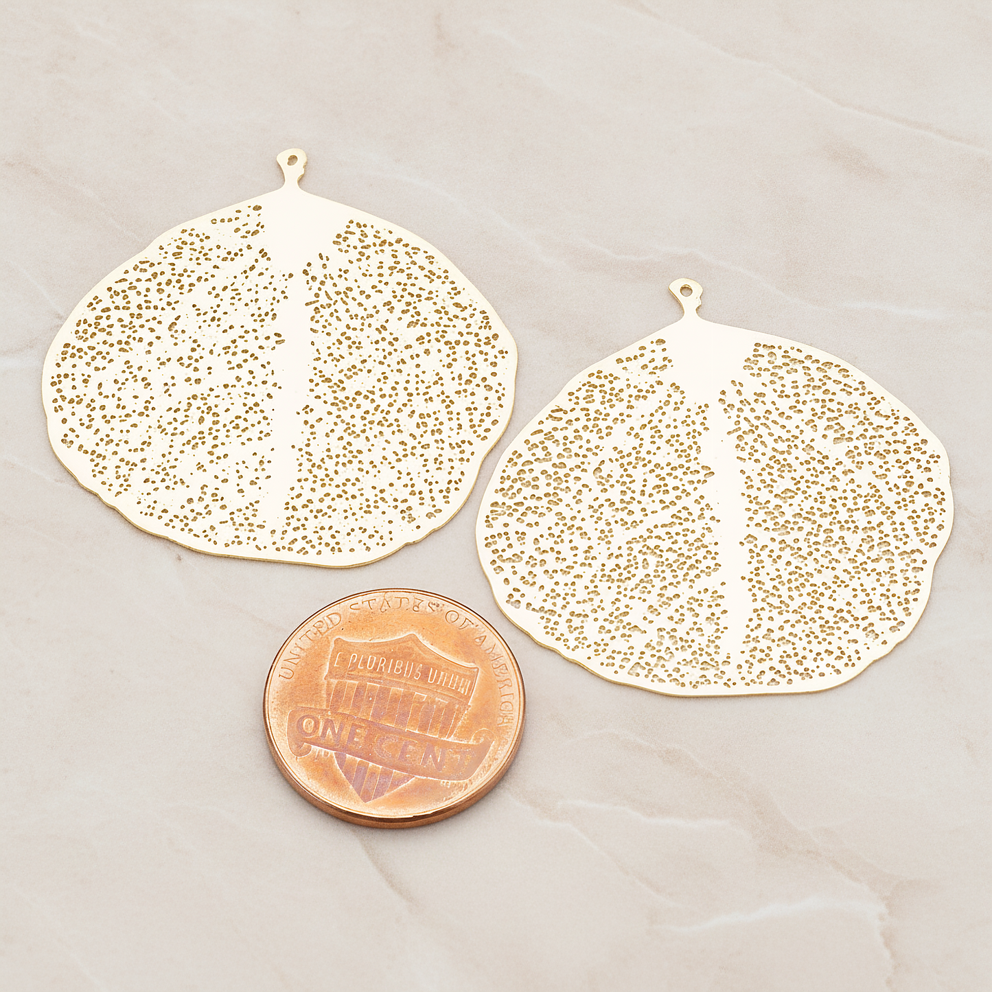 SMALL Filigree Round Leaf Pendant, 2 Pc on warm marble background (PD.204-01)