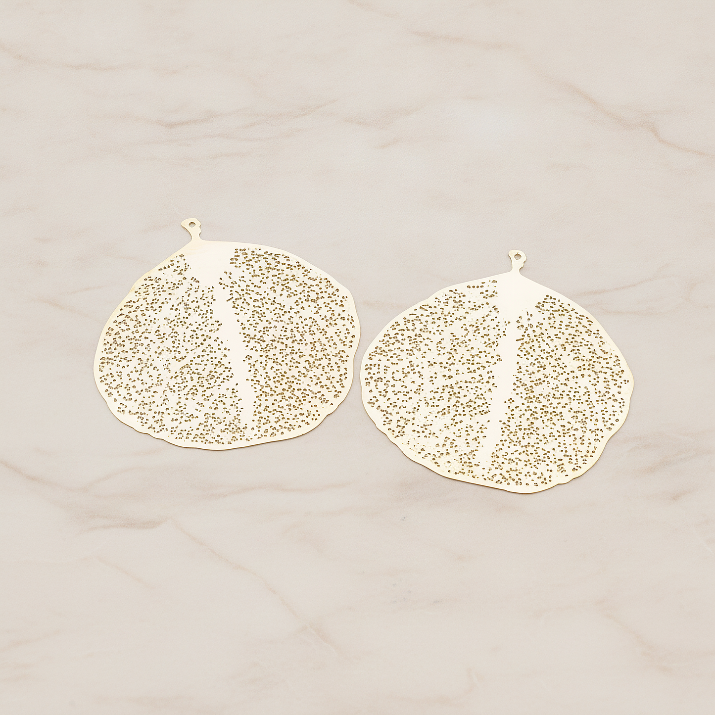 SMALL Filigree Round Leaf Pendant, 2 Pc on warm marble background (PD.204-01)