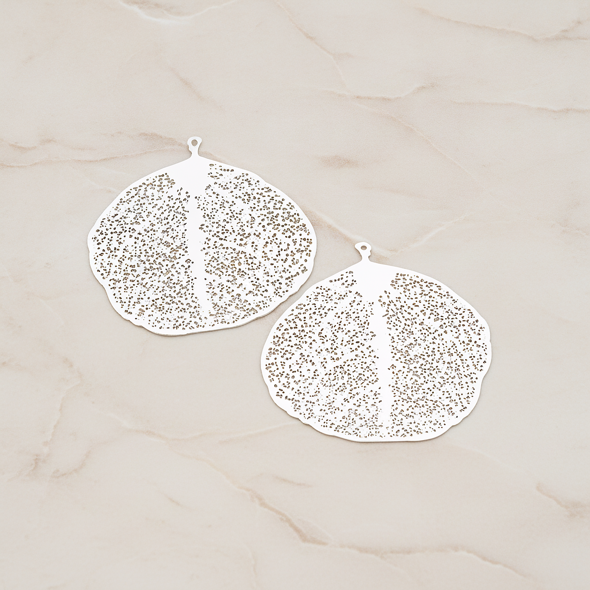 SMALL Filigree Round Leaf Pendant, 2 Pc on warm marble background (PD.204-01)