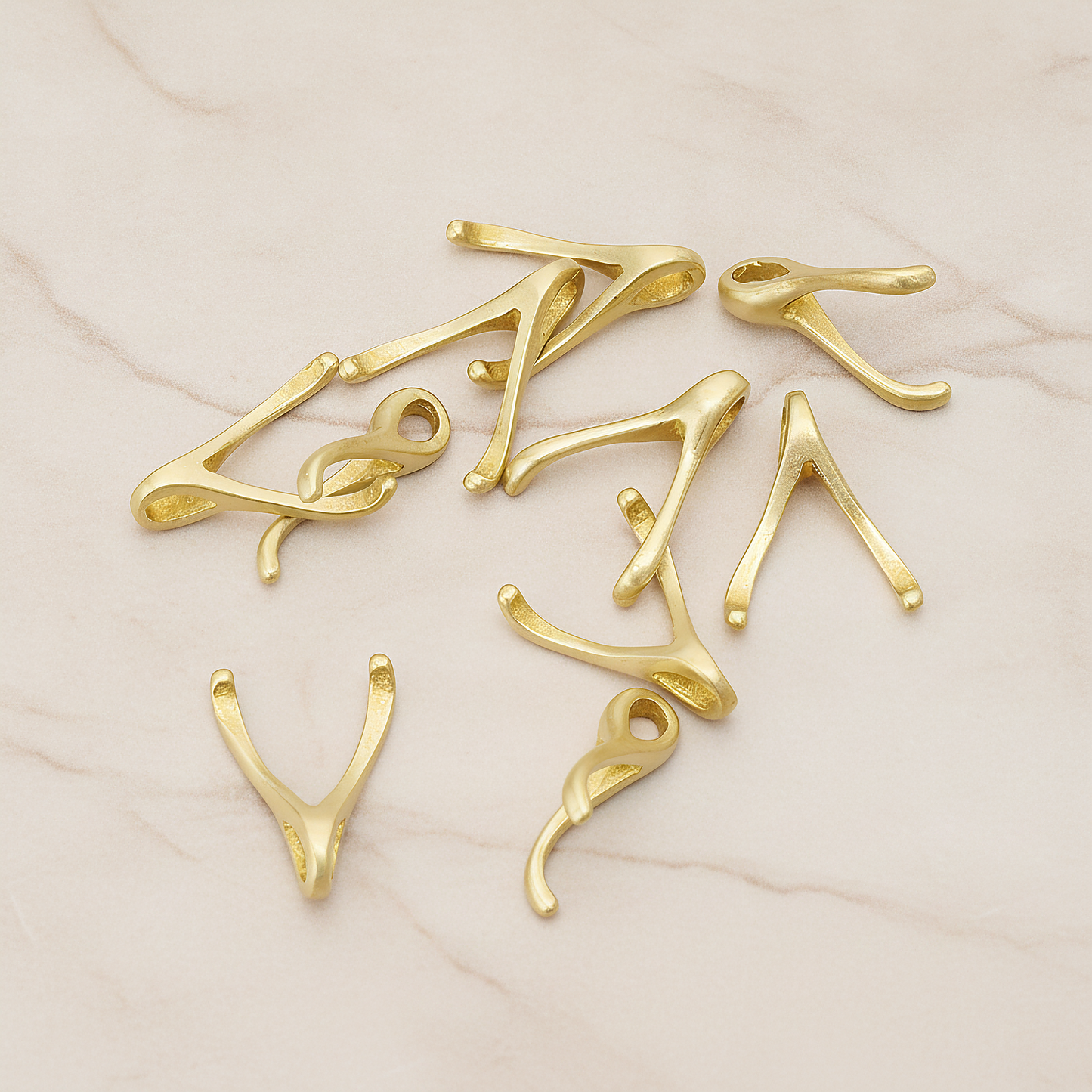 SMALL Wishbone Pendant, 2 Pc on warm marble background (PD.205-01)