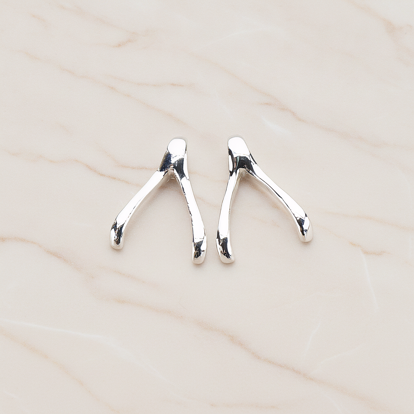 SMALL Wishbone Pendant, 2 Pc on warm marble background (PD.205-01)