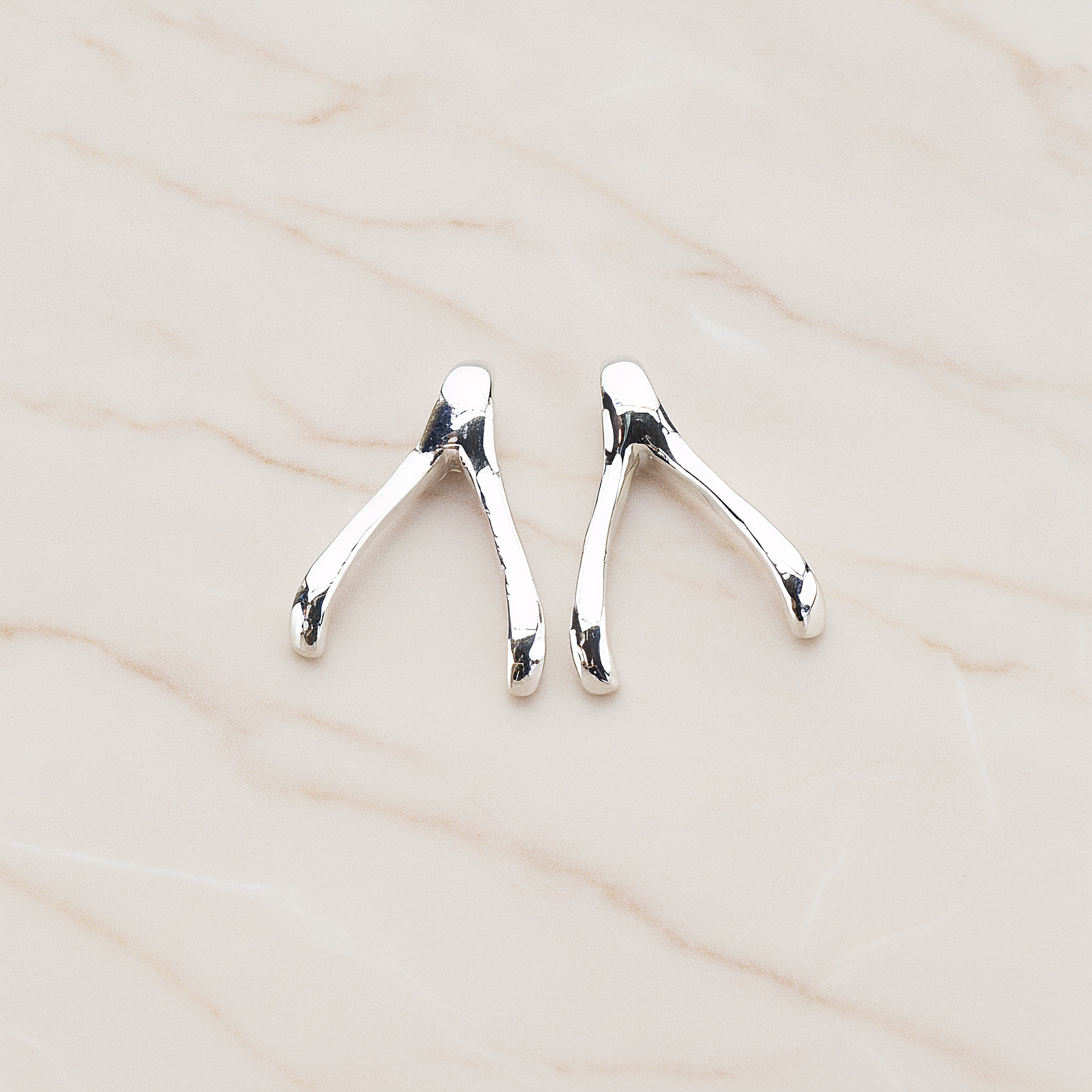 SMALL Wishbone Pendant, 2 Pc on warm marble background (PD.205-01)