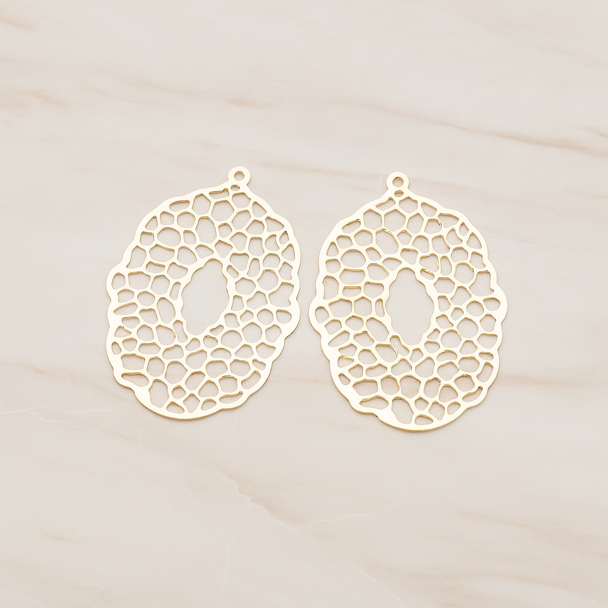 Filigree Oval Pendant, 2 Pc on warm marble background (PD.206)