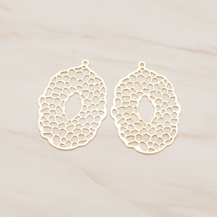 Filigree Oval Pendant, 2 Pc on warm marble background (PD.206)
